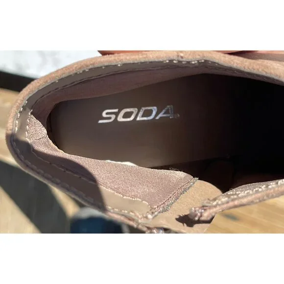 Soda Womens Size 10 Taupe Faux Suede Ankle Booties With Side Zipper & Block Heel - Picture 8 of 8
